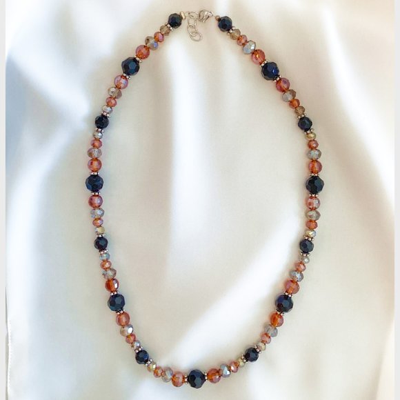 Golden Amber & Black Bead Necklace - Picture 2 of 3